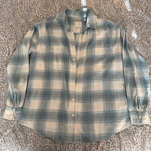 NWOT American Eagle Outfitters Teal and Cream Plaid Shirt